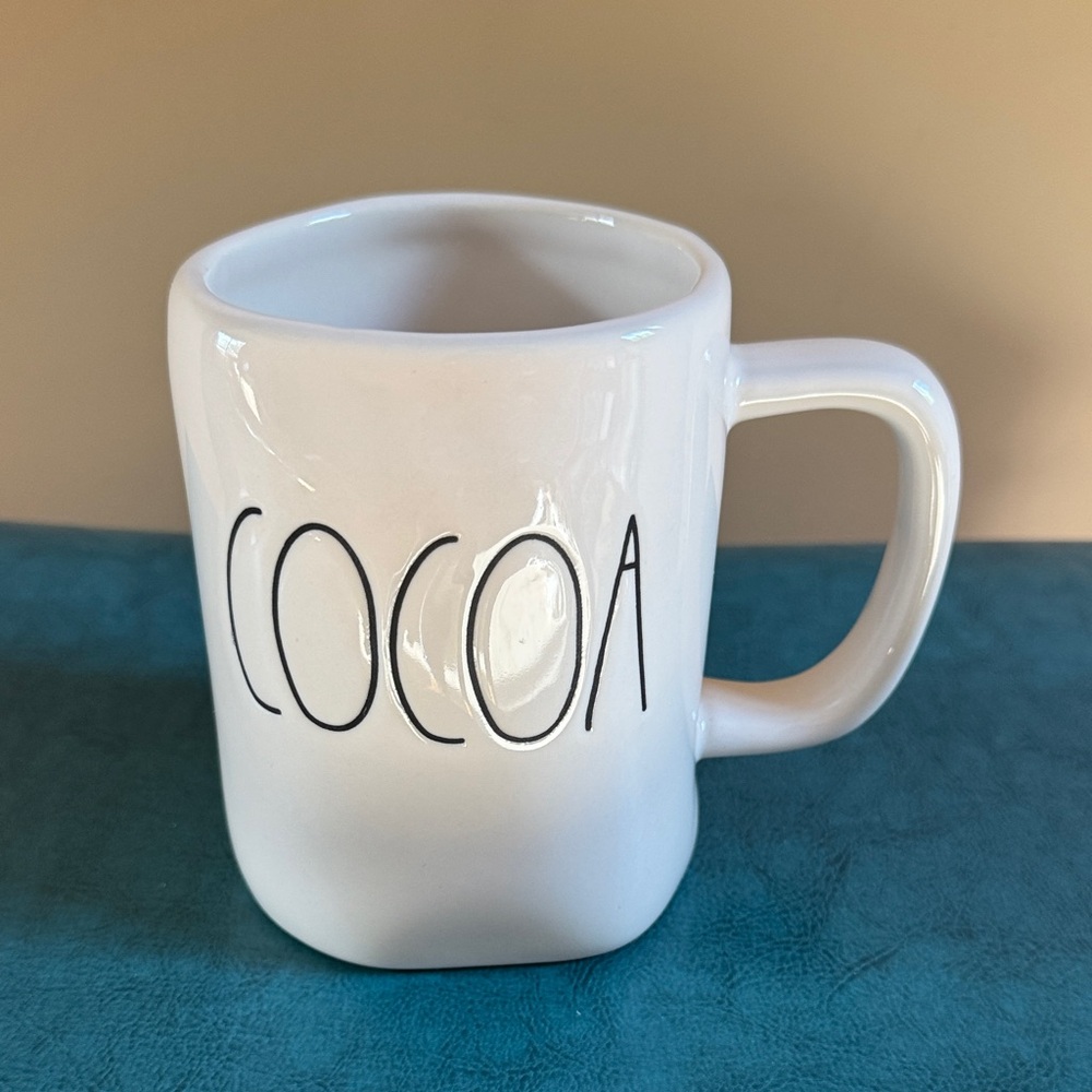 Rae Dunn White COCOA Ceramic Mug with Black Lettering
